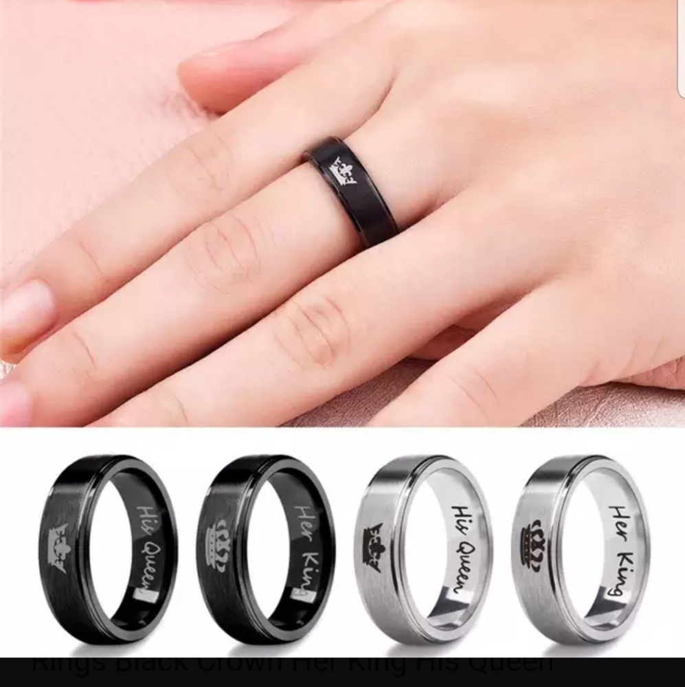 🍃🌺 "HER KING" BLACK STAINLESS STEEL RING - Picture 2 of 5